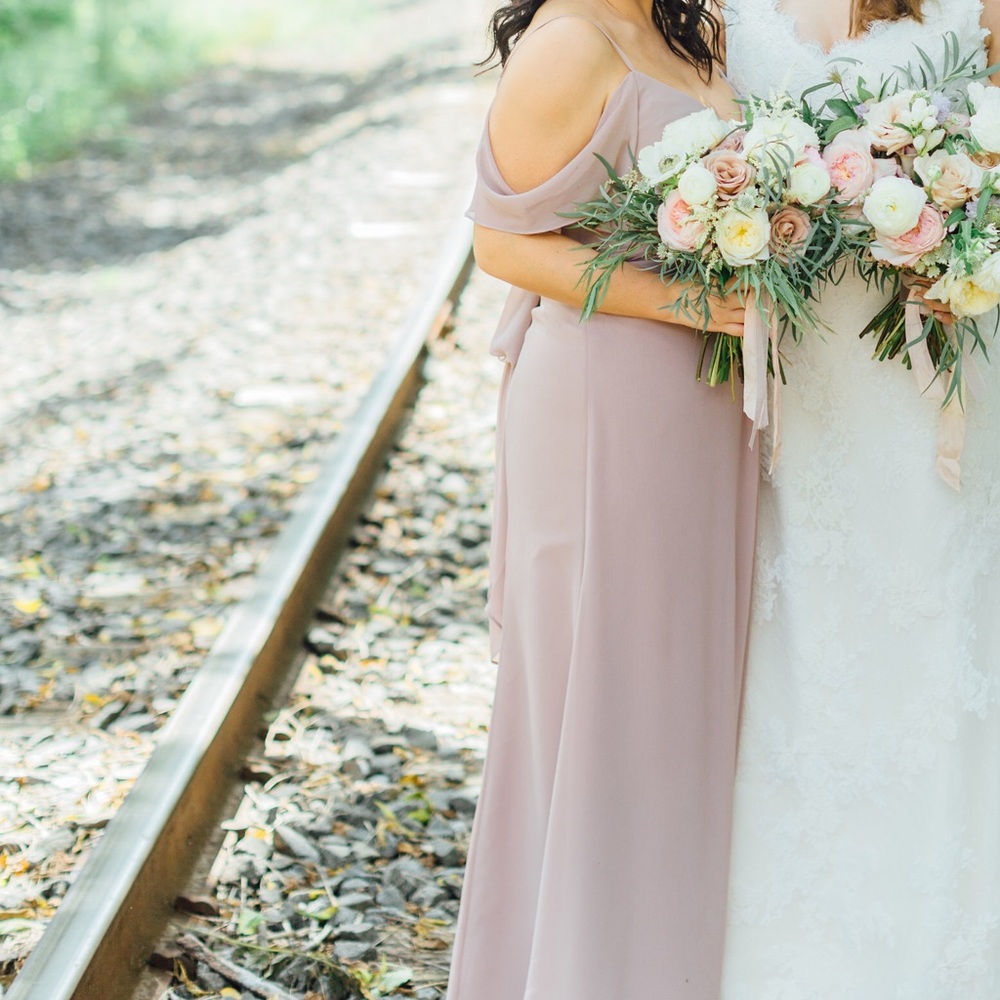 Watters Aldridge dress in Mink crinkle chiffon